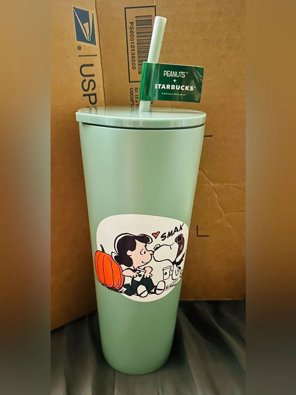 Starbucks Peanuts Green & Orange Character Straw Tumblers